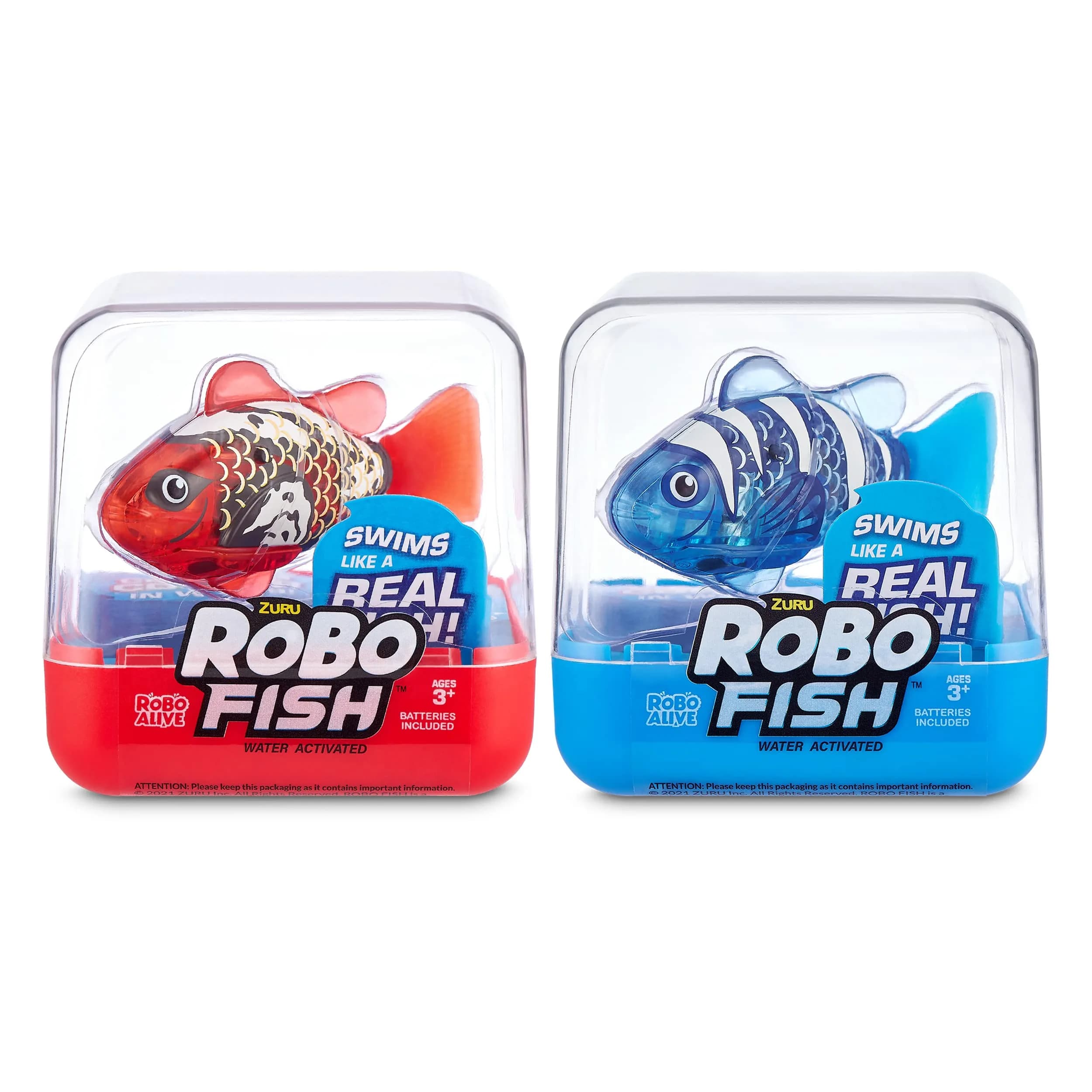 Robo Alive Robo Fish Robotic Swimming Fish 2 Piece Set | Water Activated, Color Changing, 2-Pack — Red + Blue