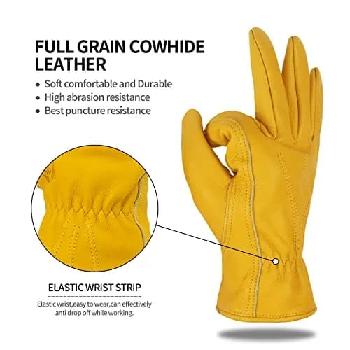 KKOYING Genuine Leather Work Gloves XL | Reinforced Cowhide, Cut & Puncture Resistant thumbnail 3