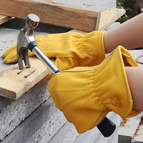 KKOYING Genuine Leather Work Gloves Medium | Reinforced Cowhide for Yardwork, Gardening, Construction thumbnail 5