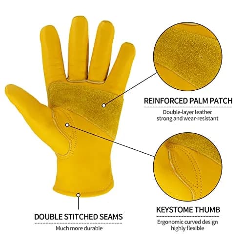 KKOYING Genuine Leather Work Gloves Medium | Reinforced Cowhide for Yardwork, Gardening, Construction thumbnail 4