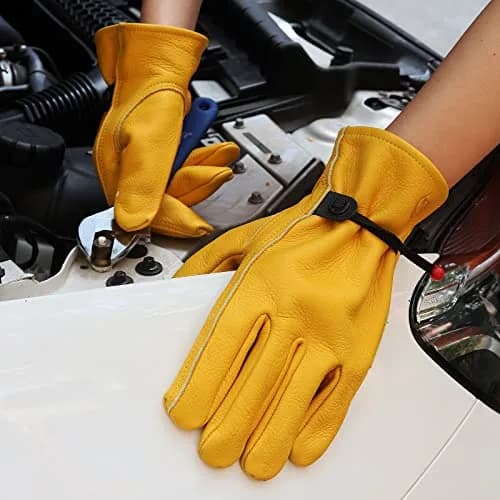 KKOYING Leather Work Gloves for Men & Women, Cowhide Gardening Gloves with Adjustable Wrist, Abrasion & Puncture Resistant (Medium, 1 Pair) thumbnail 5