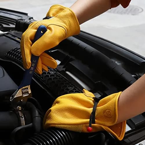 KKOYING Leather Work Gloves for Men & Women, Cowhide Gardening Gloves with Adjustable Wrist, Abrasion & Puncture Resistant (Medium, 1 Pair) thumbnail 2