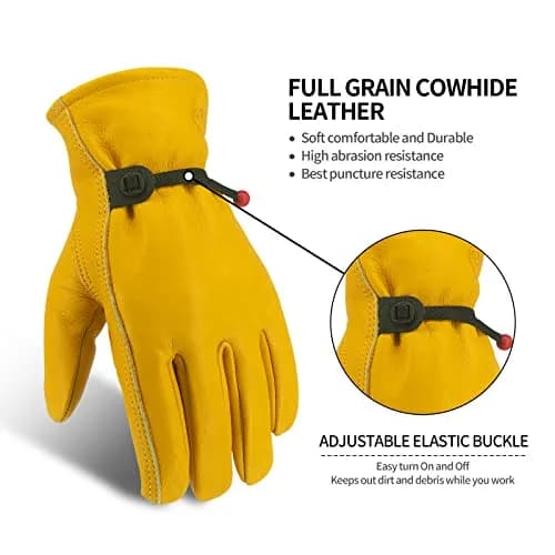 KKOYING Leather Work Gloves for Men & Women, Cowhide Gardening Gloves with Adjustable Wrist, Abrasion & Puncture Resistant (Medium, 1 Pair) thumbnail 3