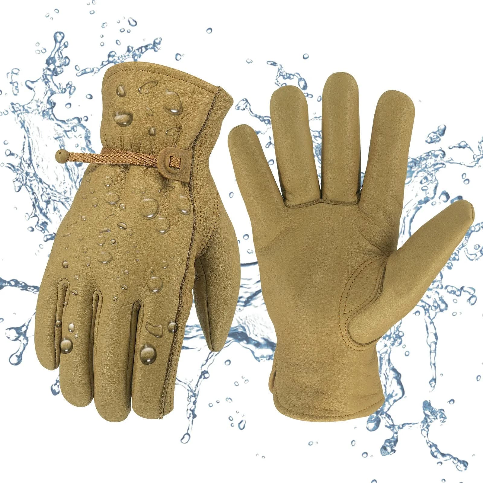 KKOYING Genuine Leather Work Gloves Medium | Reinforced Cowhide for Yardwork, Gardening, Construction — Brown With Buckle / X-Large