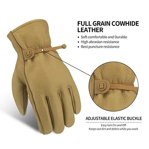KKOYING Full Cowhide Leather Work Gloves XL | Waterproof, Adjustable Wrist, Puncture & Abrasion Resistant thumbnail 2
