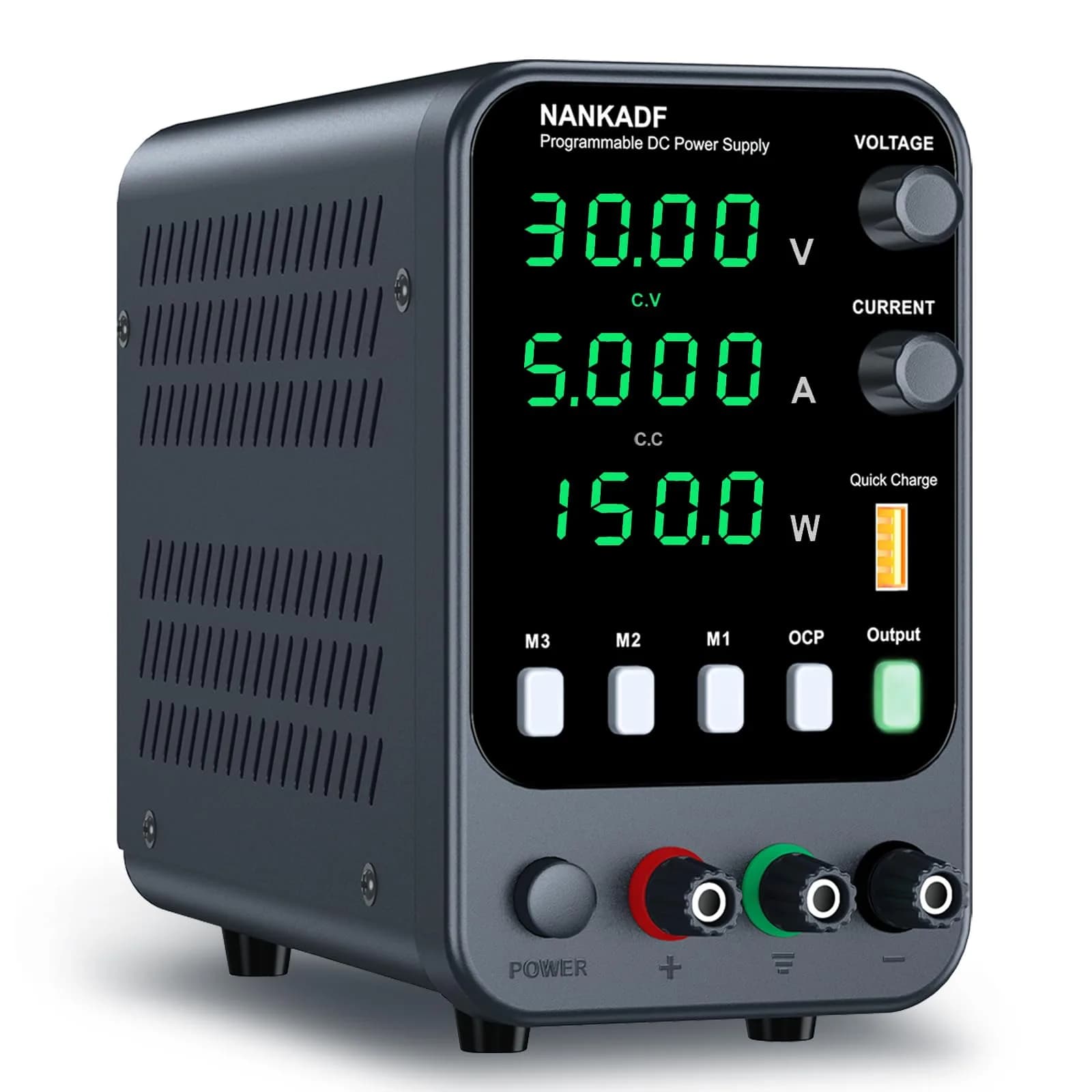 NANKADF DC Power Supply 30V 5A 150W | Variable Bench Power Supply with USB Quick-Charge & Memory Presets