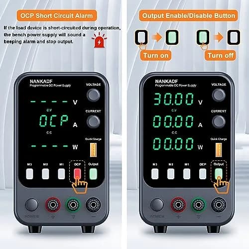 NANKADF DC Power Supply 30V 5A 150W | Variable Bench Power Supply with USB Quick-Charge & Memory Presets thumbnail 4