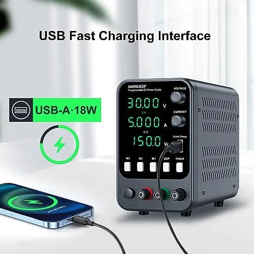 NANKADF DC Power Supply 30V 5A 150W | Variable Bench Power Supply with USB Quick-Charge & Memory Presets thumbnail 5