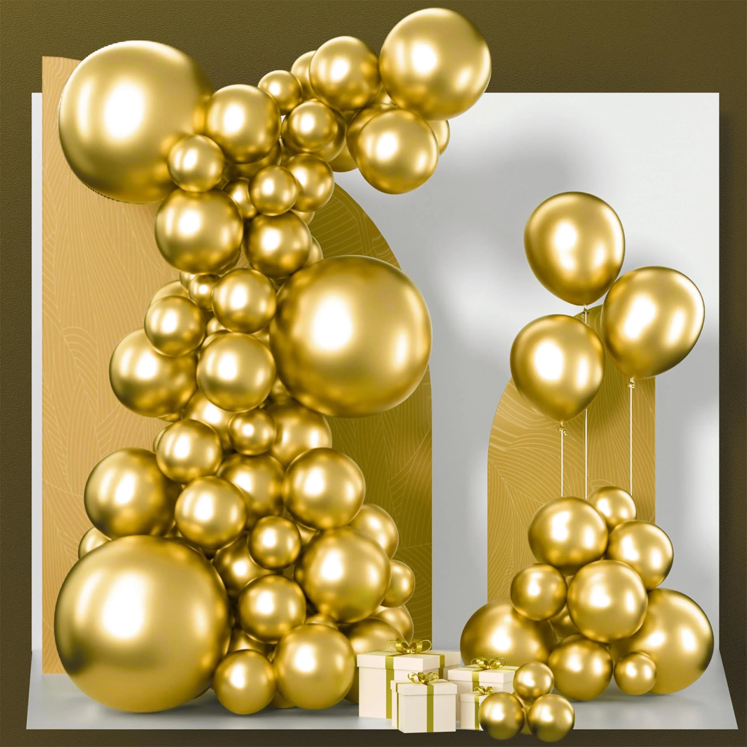 PartyWoo Gold Balloons 100pcs Assorted Sizes 5-18 Inch | Metallic Latex Party Decorations - main product image