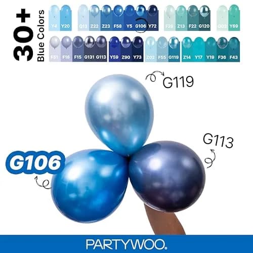PartyWoo Metallic Blue Balloons 100pcs Chrome Blue Color Assorted Sizes | Thick Durable Latex for Parties thumbnail 4