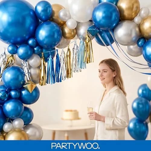 PartyWoo Metallic Blue Balloons 100pcs Chrome Blue Color Assorted Sizes | Thick Durable Latex for Parties thumbnail 9