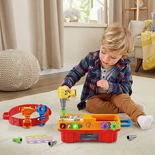 VTech Drill and Learn Toolbox Pro with Working Drill and Tools, 13.2" x 4.9" x 5.6" | Electronic Learning Toy for Ages 2-5 thumbnail 6