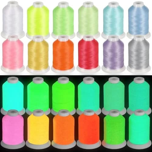 Nuanchu Glow in The Dark Embroidery Thread 12 Colors | 550 Yard Polyester for Sewing & Crafts thumbnail 1