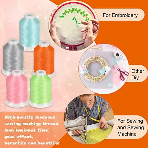 Nuanchu Glow in The Dark Embroidery Thread 12 Colors | 550 Yard Polyester for Sewing & Crafts thumbnail 4