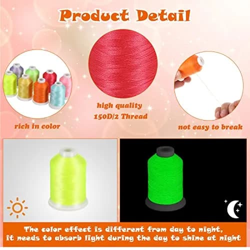 Nuanchu Glow in The Dark Embroidery Thread 12 Colors | 550 Yard Polyester for Sewing & Crafts thumbnail 3