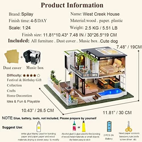 Spilay DIY Miniature House Kit for Adults | Miniature Dollhouse Craft with Lighting & Accessories thumbnail 4