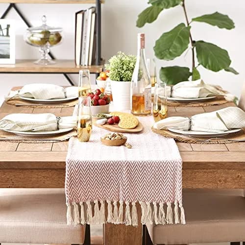 DII Woven Basic Tabletop Collection Chevron Table Runner, 15x72, Pale Mauve | Casual & Durable Cotton thumbnail 4