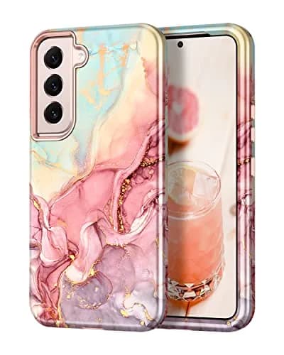 Btscase Rose Gold Marble Pattern Case for Samsung Galaxy S22 5G 6.1 Inch | Triple-Layer Shockproof Protection thumbnail 1