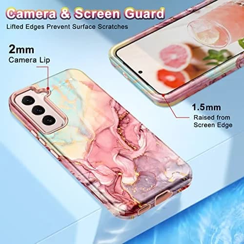 Btscase Rose Gold Marble Pattern Case for Samsung Galaxy S22 5G 6.1 Inch | Triple-Layer Shockproof Protection thumbnail 8