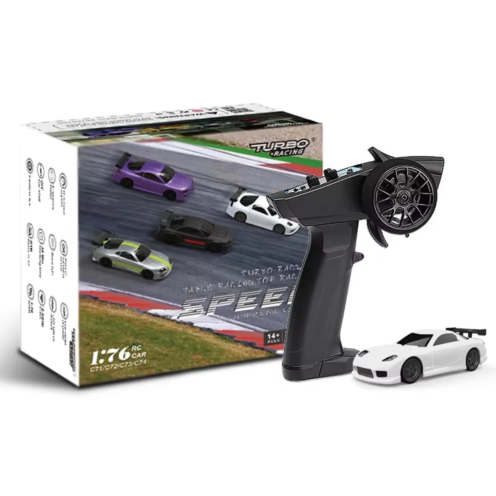 havcybin 1:76 Turbo Racing Scale RC Sport Car | Mini Model with Proportional RTR Kit for Kids & Collectors — C71white
