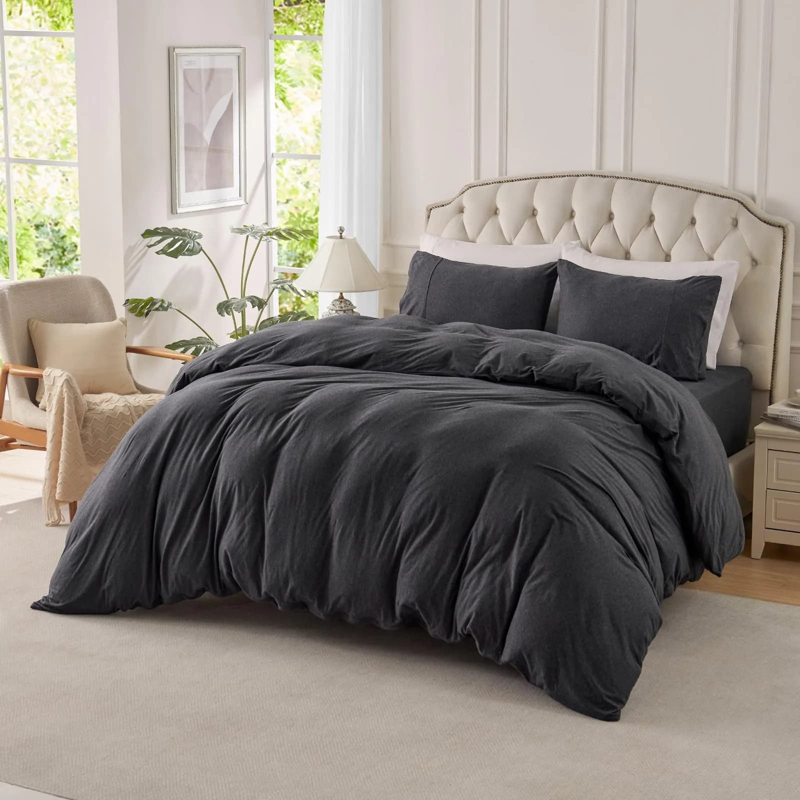 PURE ERA Jersey Knit Duvet Cover Set Heather Charcoal Grey California King | Ultra Soft Cotton Jersey Bedding - main product image
