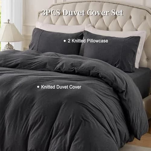 PURE ERA Jersey Knit Duvet Cover Set Heather Charcoal Grey California King | Ultra Soft Cotton Jersey Bedding thumbnail 4