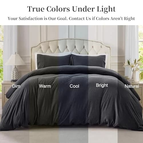 PURE ERA Jersey Knit Duvet Cover Set Heather Charcoal Grey California King | Ultra Soft Cotton Jersey Bedding thumbnail 6
