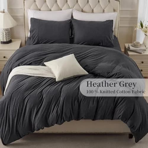 PURE ERA Jersey Knit Duvet Cover Set Heather Charcoal Grey California King | Ultra Soft Cotton Jersey Bedding thumbnail 3