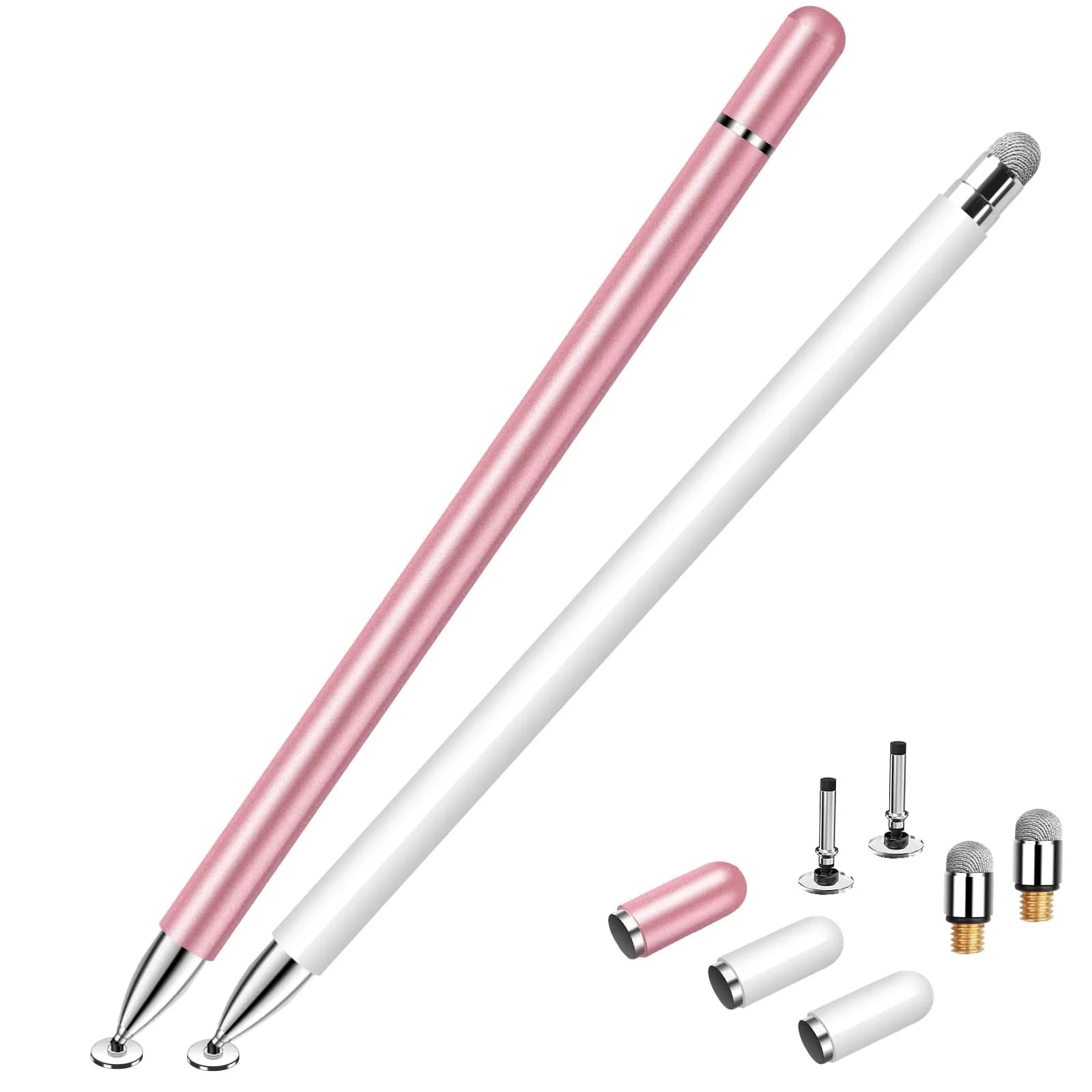 STYLUSHOME Dual-Tip Stylus Pen for Touchscreen Devices 16.2 cm (6.38 inches) | High Precision Disc & Fiber Tip — White/Rose Gold