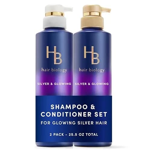 Hair Biology Biotin-Infused Purple Shampoo & Conditioner Set for Grey Hair | Anti-Brassiness, Moisturizing, Color-Safe, Silver & Glowing, 12.8 Fl Oz Each, 2 Pack thumbnail 1