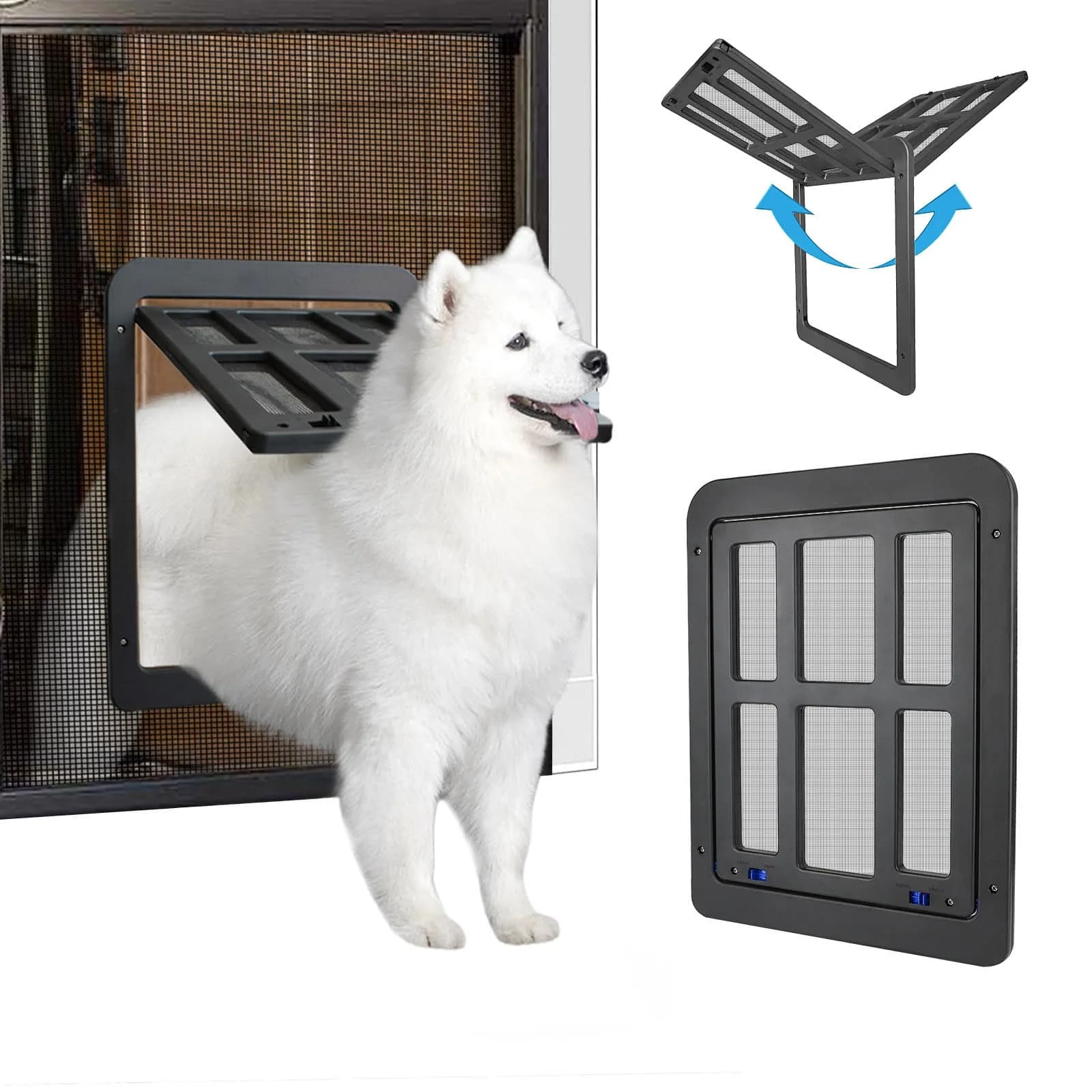 NAMSAN Dog Screen Door with Magnetic Flap & Lockable Panel, 12x14 Inch Inner Size | Secure Pet Access for Screen Doors — 11.2 x 14.4 Inch (Black)