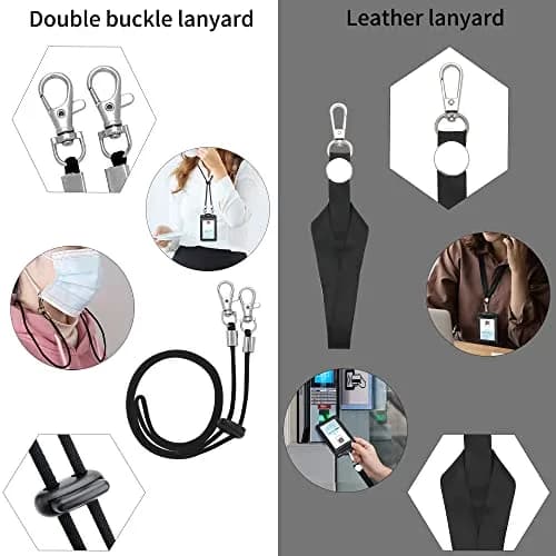 Ouessila Leather Badge Holder with Lanyard, Holds 6+ Cards, Black | Heavy Duty ID Card Holder for Professionals thumbnail 4