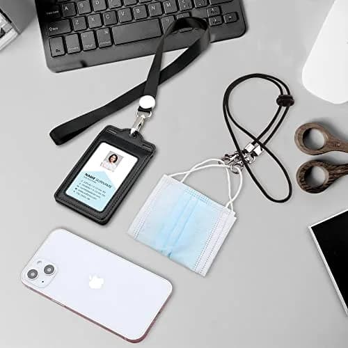 Ouessila Leather Badge Holder with Lanyard, Holds 6+ Cards, Black | Heavy Duty ID Card Holder for Professionals thumbnail 5