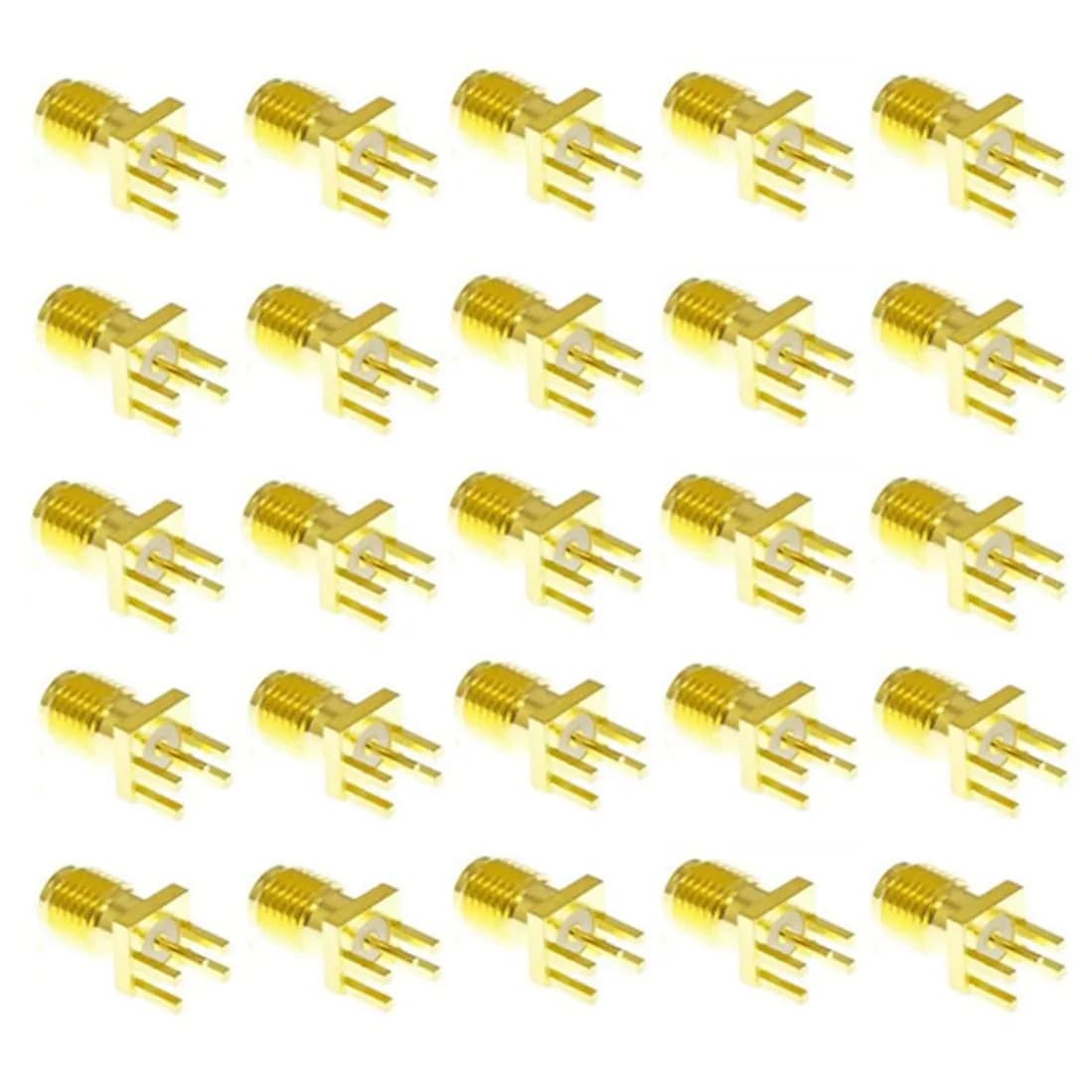 bnafes SMA Female PCB Panel Edge Mount Plug with 4 Pins Stand Straight Connector RF Coax Coaxial Adapter 25pcs — brass