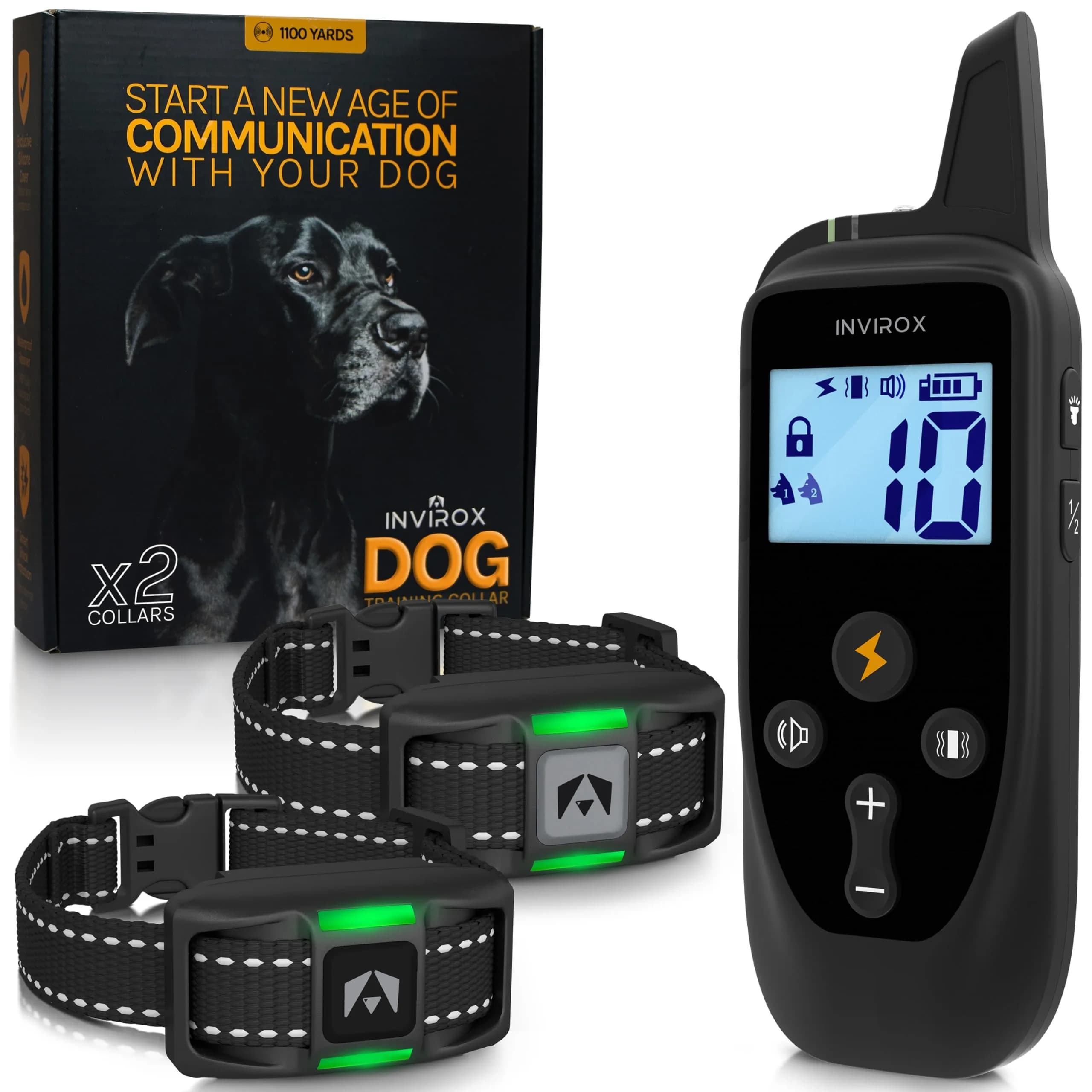 INVIROX Dog Training Collar with Remote, 2 Dog System, 123 Levels, 1100 Yards Range, IP67 Waterproof, Keypad Lock | Professional E-Collar for Large Breeds