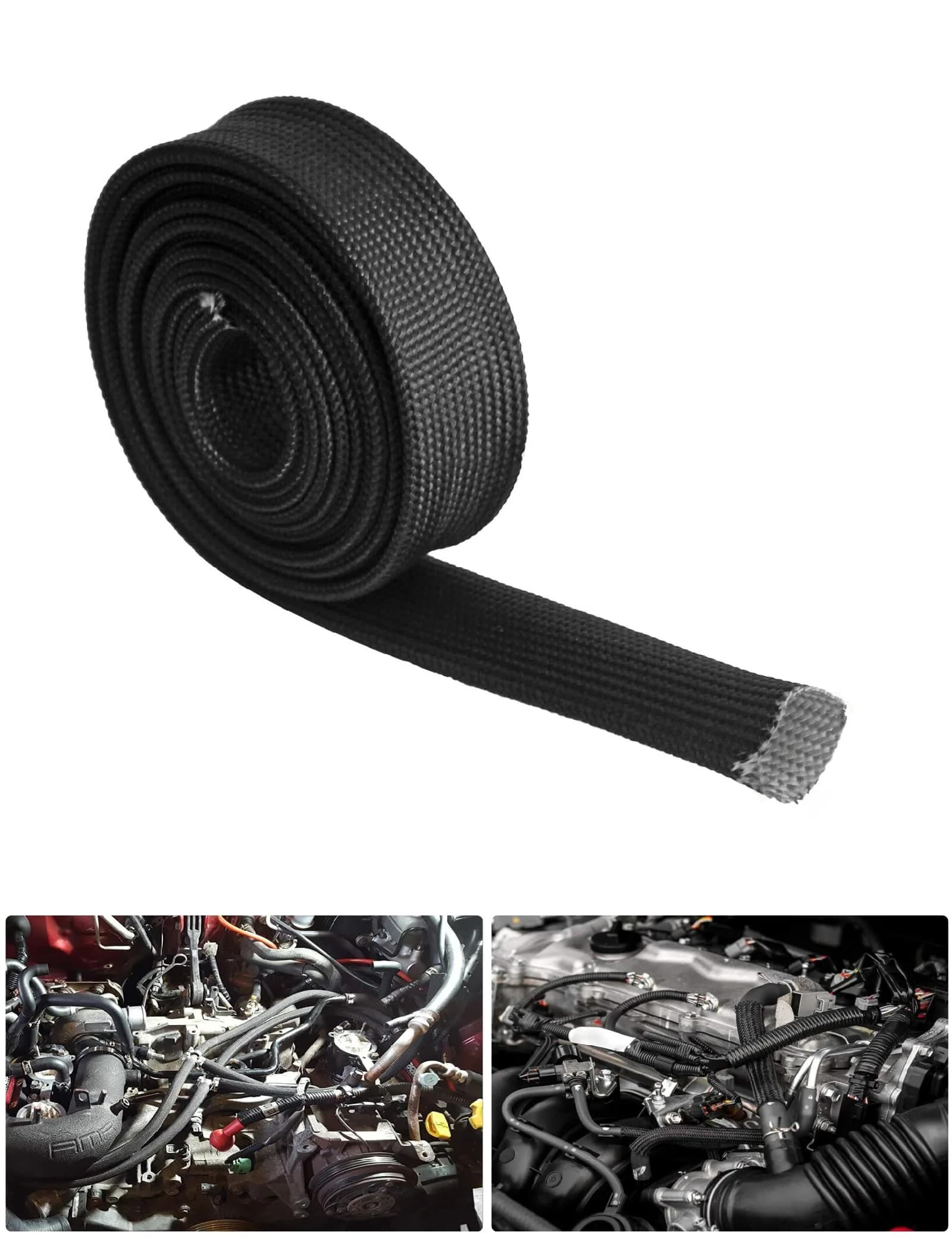 Ummickl Heat Shield Sleeve 25mm (1" ID) x 10ft | High-Temp Basalt Auto Hose Protector — Black / 1" IDX10'