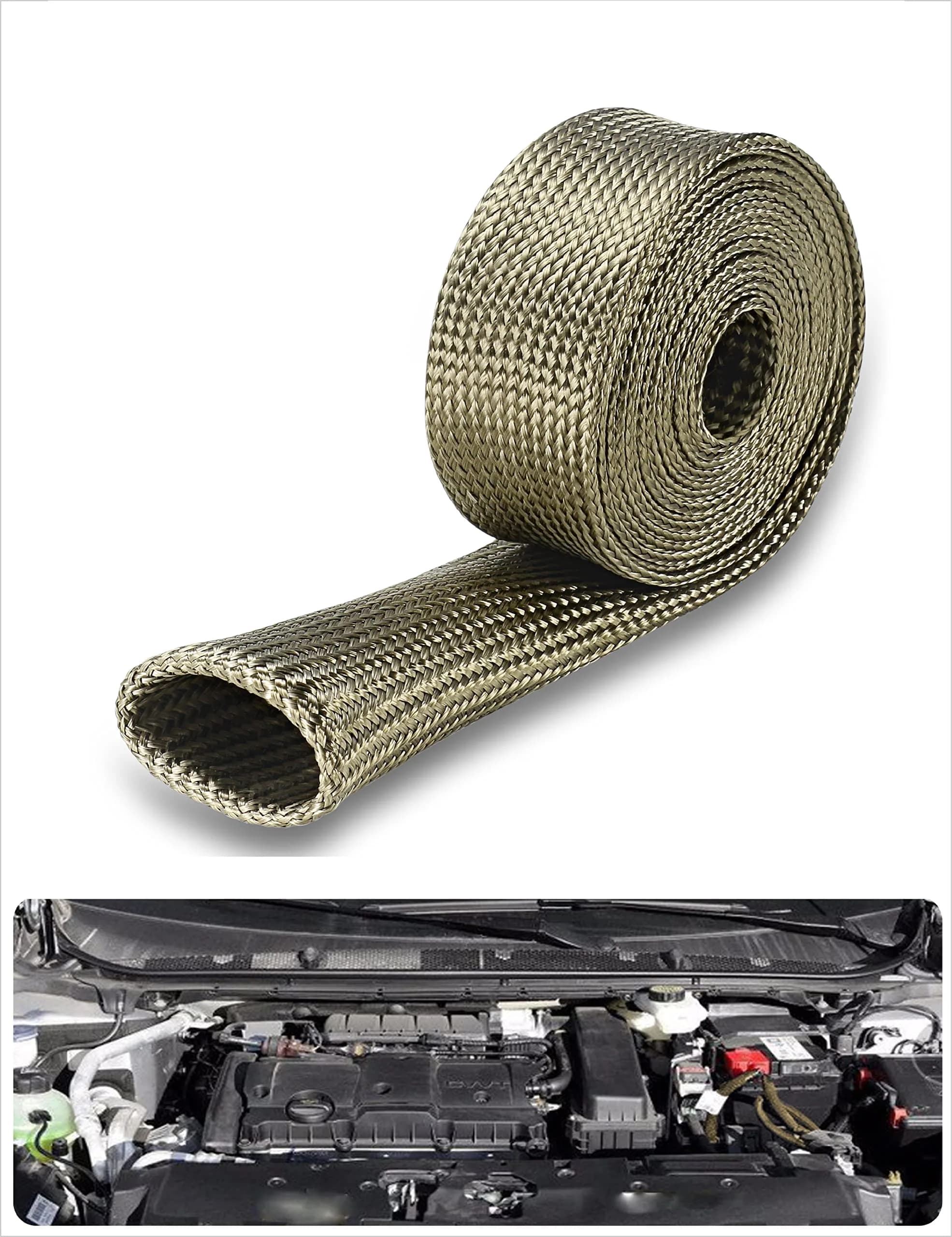 Ummickl Heat Shield Sleeve 25mm (1" ID) x 10ft | High-Temp Basalt Auto Hose Protector — Titanium