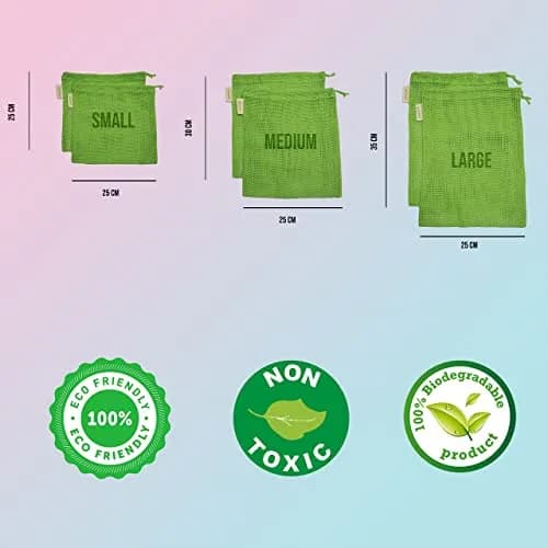 NECAVU 100% Cotton Set of 6 Fridge Bags | Eco-Friendly Vegetable Storage Bags for Fridge (Neem Green, 25cm x 25cm) thumbnail 6