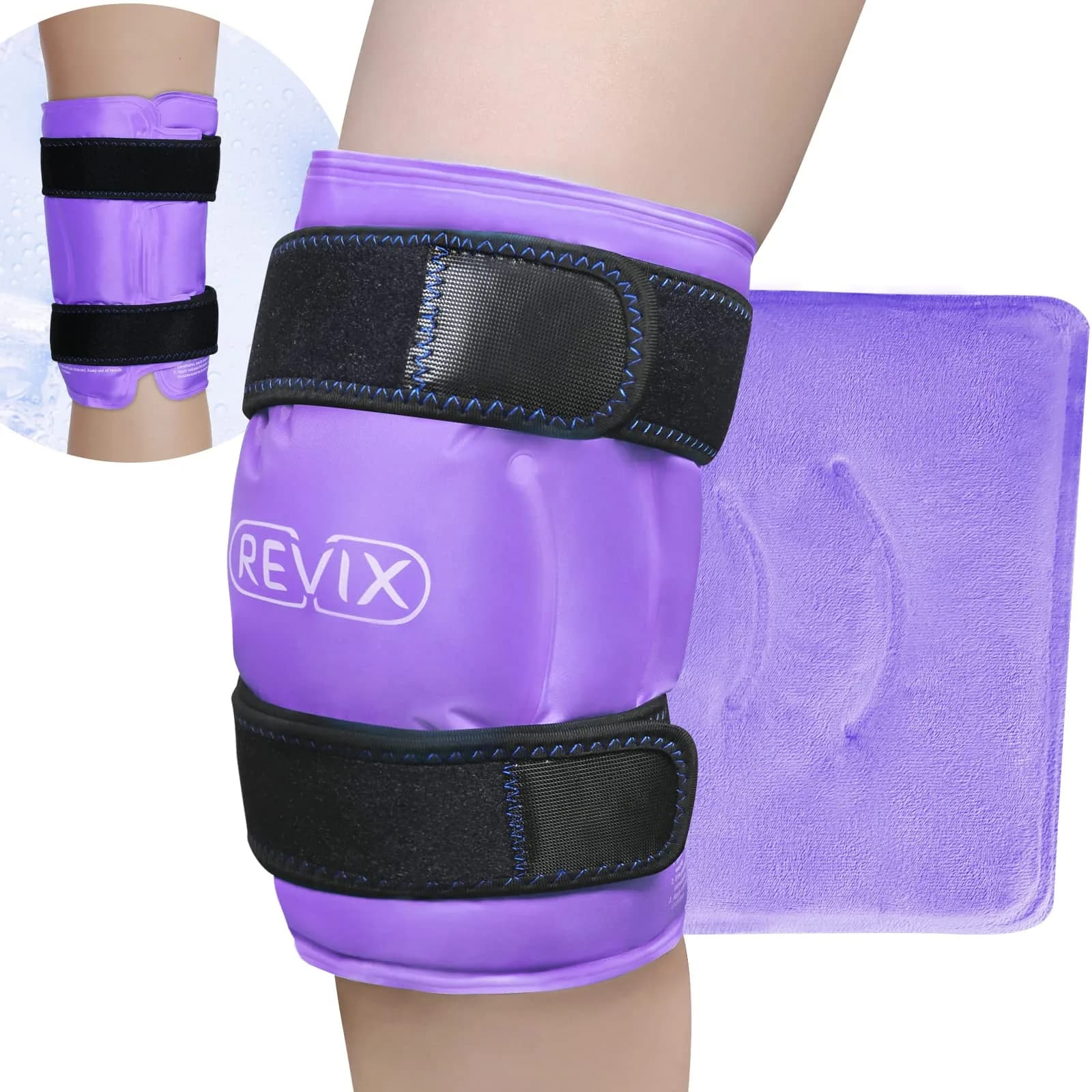 REVIX Extra Large Knee Ice Pack Wrap 19" | Cold Compress for Post-Workout Fatigue & Discomfort — Purple-XL