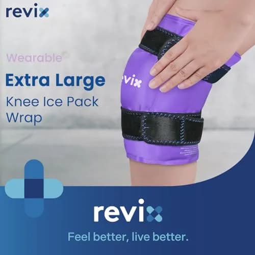 REVIX XL Knee Ice Wrap with Full Coverage Gel Pack | Reversible for Left/Right Knee, Purple thumbnail 2