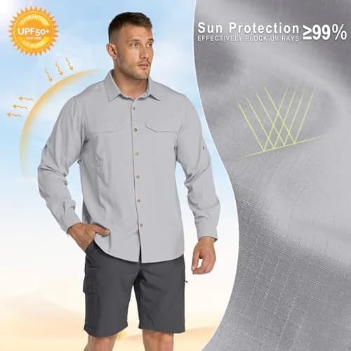 33,000ft Men's Long Sleeve Hiking Shirt XX-Large Silver Grey | Quick Dry UPF 50 Sun Protection thumbnail 3
