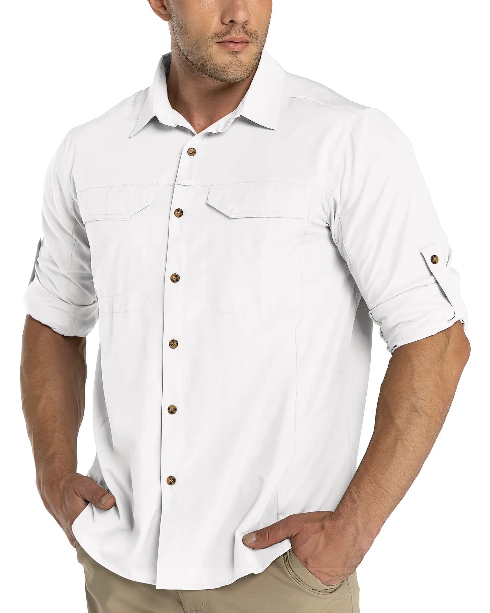 33,000ft Men's Long Sleeve Hiking Shirt XX-Large Silver Grey | Quick Dry UPF 50 Sun Protection — White / X-Large