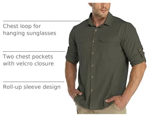 33,000ft Men's Long Sleeve Hiking Shirt UPF 50 Sun Protection 156 g (5.5 oz) Green | Quick Dry Breathable Safari Travel thumbnail 4