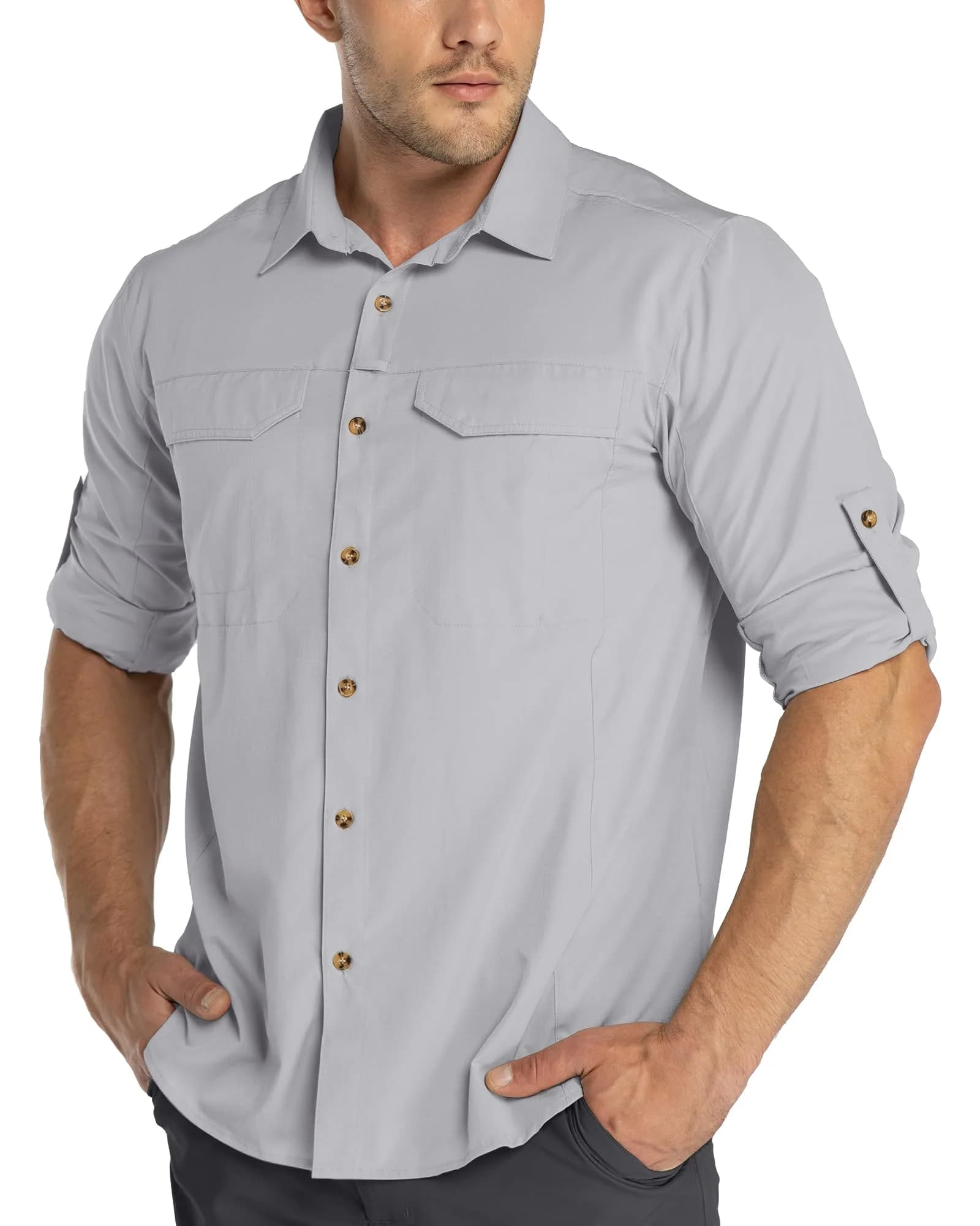 33,000ft Men's Long Sleeve Hiking Shirt XX-Large Silver Grey | Quick Dry UPF 50 Sun Protection — Silver Grey / X-Large