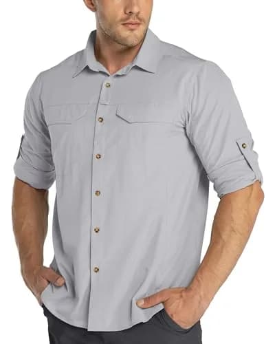 33,000ft Men's Long Sleeve Hiking Shirts Lightweight Quick Dry Sun Protection UV UPF 50 Silver Grey thumbnail 1