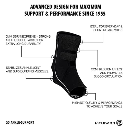 Rehband QD Ankle Support Brace 5mm Neoprene | Stabilizing Compression Sleeve for Sports & Daily Use thumbnail 5