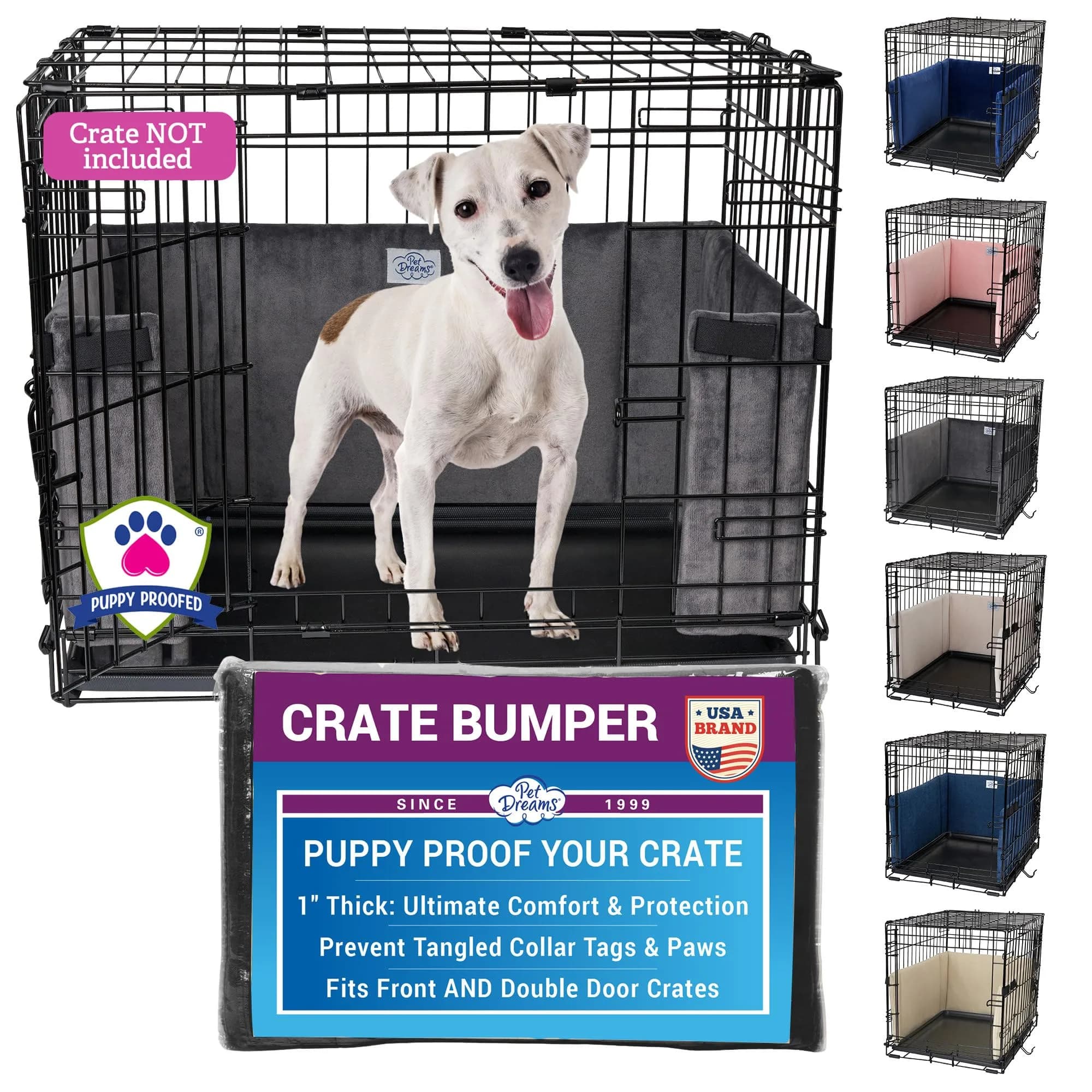 Pet Dreams Dog Crate Bumper - Patented Comfy Liner & Dog Tail Protector for Inside Crate, Fits iCrate Cages 18, 24, 30, 36, 42, 48 Inches (Grey, XX-Large, 48") | Universal Fit for Large Dogs — Graphite Grey