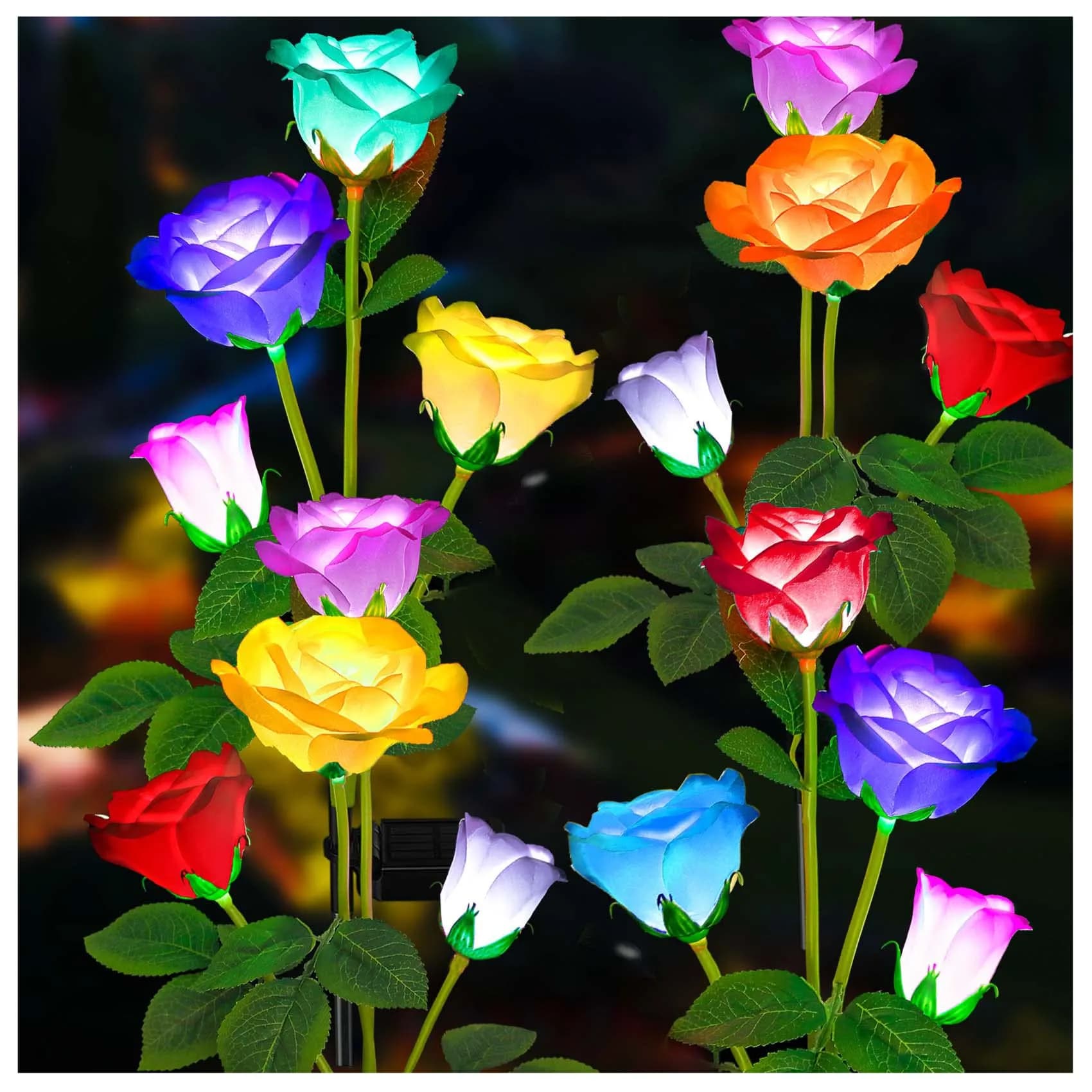 TONULAX Solar Garden Lights 4 Pack | 7 Color Changing Rose Lights for Yard & Pathway