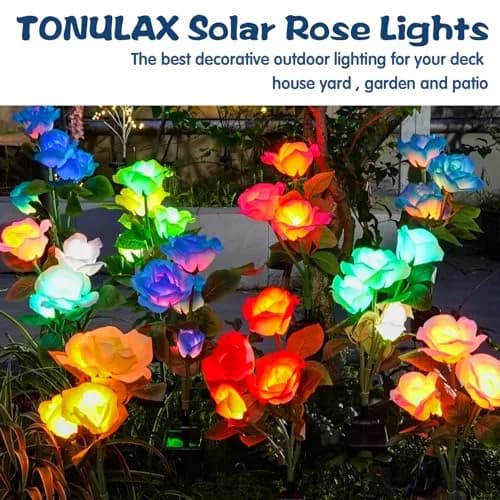 TONULAX Solar Garden Lights 4 Pack | 7 Color Changing Rose Lights for Yard & Pathway thumbnail 6