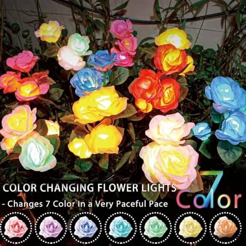 TONULAX Solar Garden Lights 4 Pack | 7 Color Changing Rose Lights for Yard & Pathway thumbnail 2